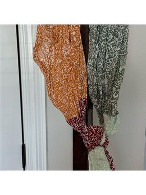 LOFT Floral Semi Sheer Soft Scarf in Light and Medium Green, Red, Orange & White